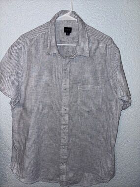 J Crew Button Up Short Sleeve Linen Shirt Mens XL Summer Wedding  casual Preppy